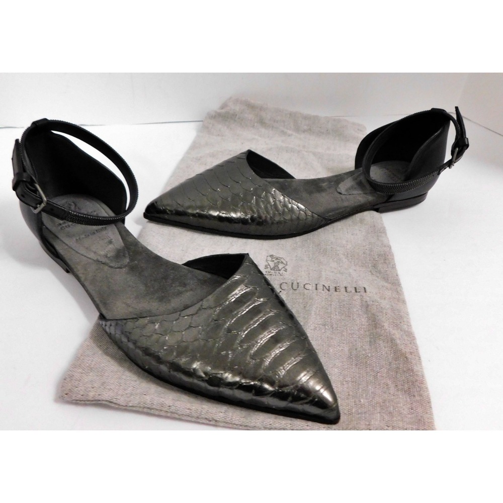 Brunello Cucinelli Python Flats Pewter Black $1000rt Size:37 (US 7)